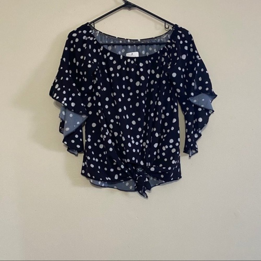 TeaElla Off Shoulder Black White polka dot top S